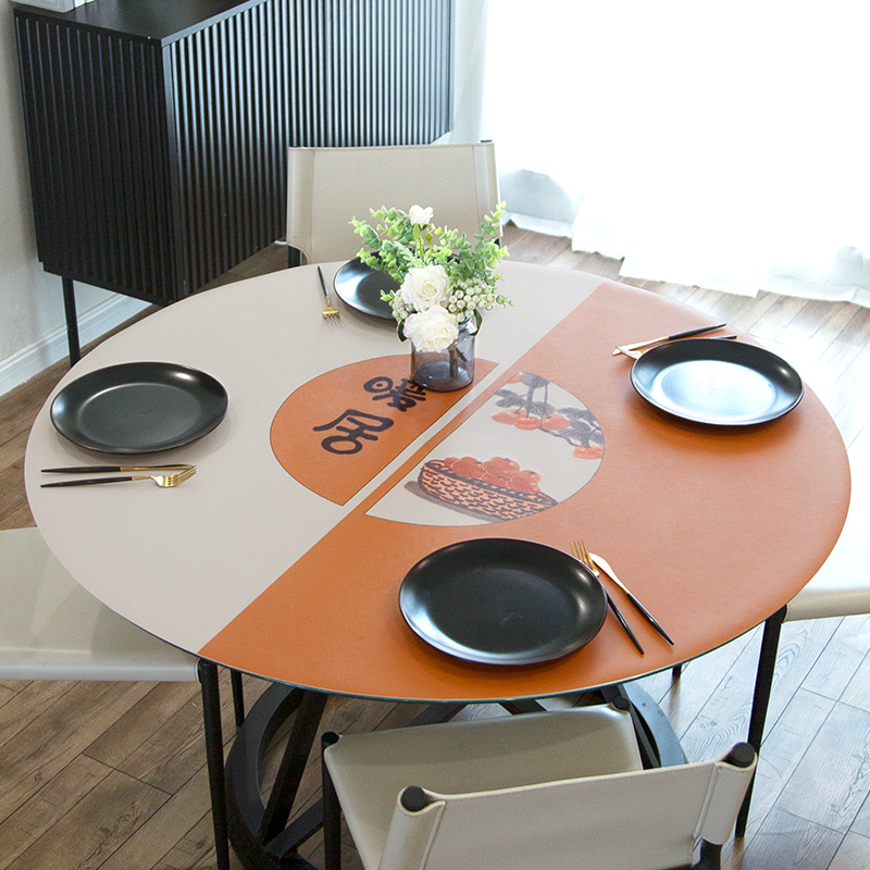(PVC leather) Chinese style atmospheric round table tea table cushion waterproof and oil-proof and anti-burn round table cushion can be customized