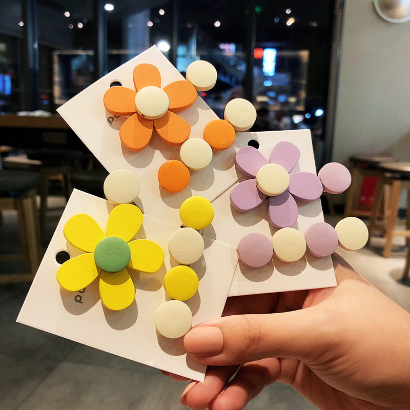 South Korea Duckbilled Hair Clip Wooded Flowers 2 Pieces Combination Suit Brief Retro Side Clip With Hairpin Clip Hair Clip