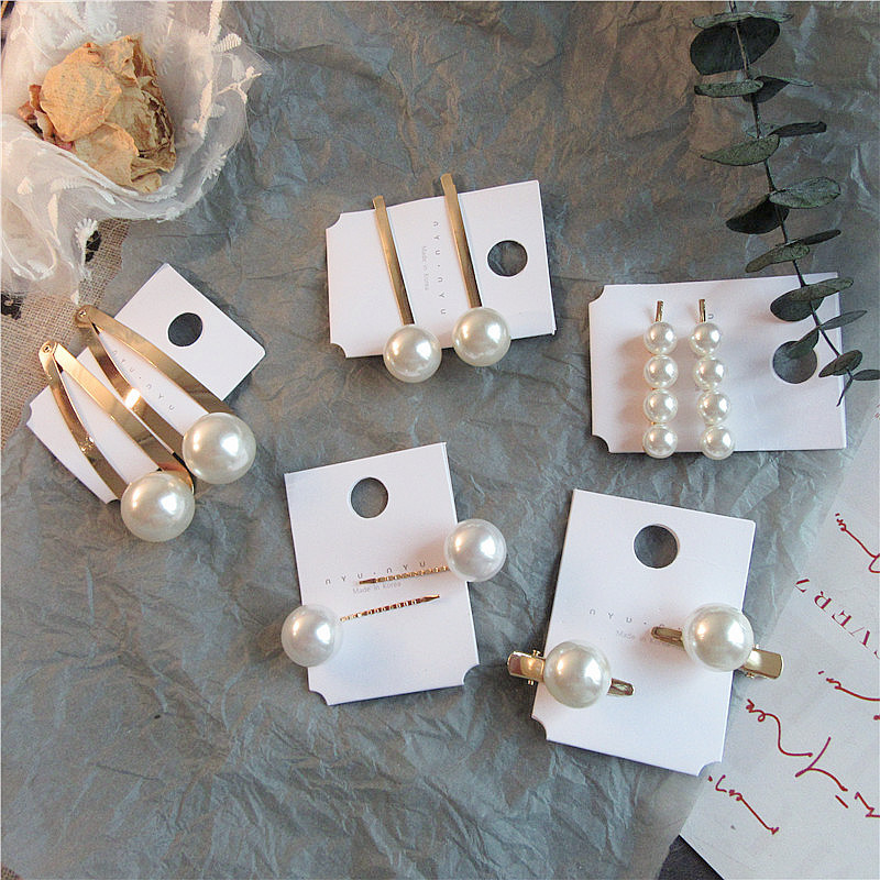 d Korea ins net red temperament lady simple cute sweet pearl broken hair Wild side clip hair clip word hair clip