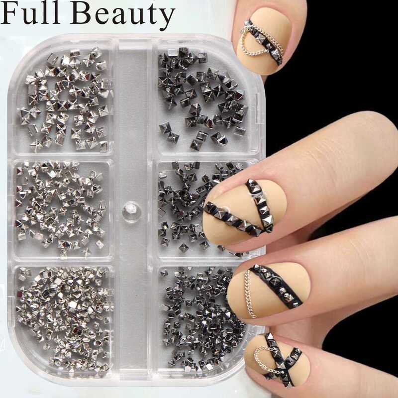 New Nail Art Accessories 6-Grid Metal Black and Silver Rivets Punk Bullet Nail Decorations Nail New Nail Art Accessories 6-Grid Metal Black and Silver Rivets Punk Bullet Nail Decorations Nail