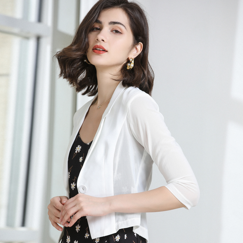 White Short Blazer with Mesh, 2026 Spring/Summer New Thin Professional Slim-Fit Women's Blazer Top White Short Blazer with Mesh, 2026 Spring/Summer New Thin Professional Slim-Fit Women's Blazer Top