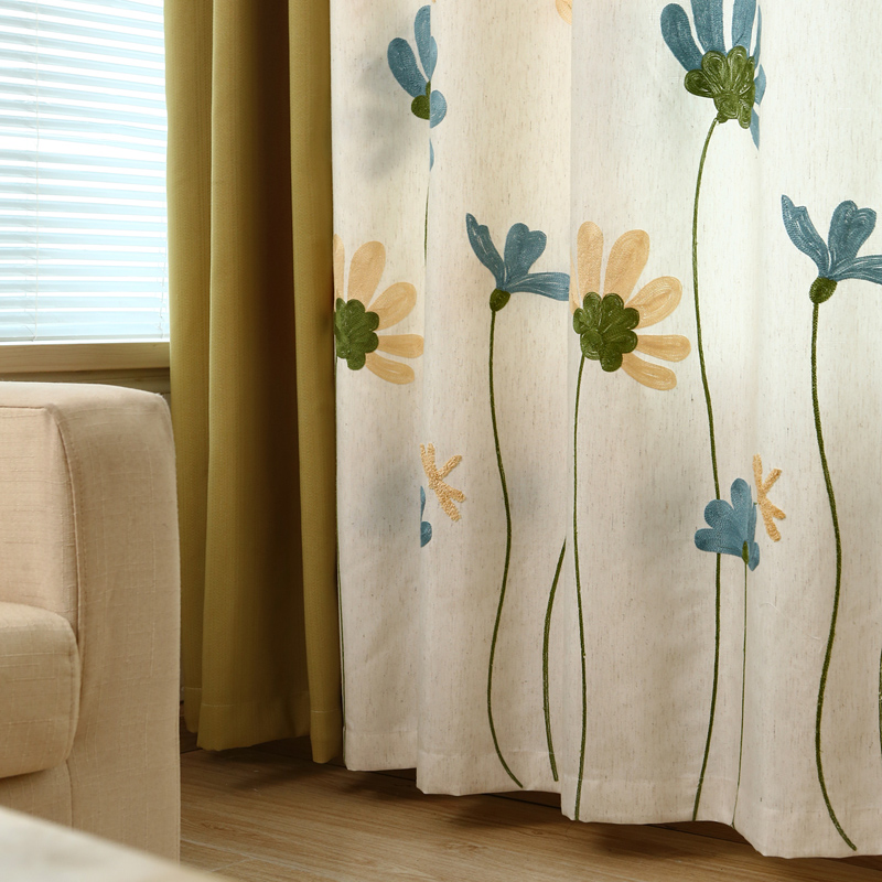 2020 new cotton embroidery pastoral style small fresh floor-to-ceiling floating curtains finished semi-shading bedroom fabric customization