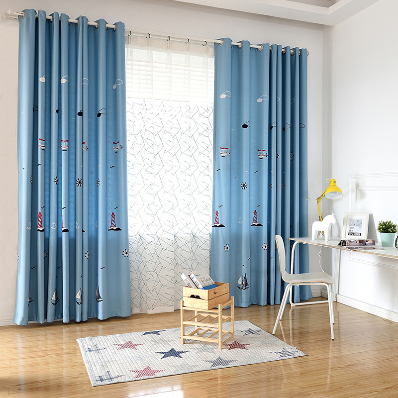 Mediterranean Ocean sailing boat Finished curtain fabric made of cotton thread embroidered boy child bedroom room cartoon