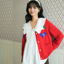 BELLYWEAR pregnant women wear cardigans in spring and summer fashionable irregular round neck retro contrasting hand-made jacquard jackets