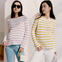 BELLYWEAR maternity spring long-sleeved top new fashion simple French color striped pullover sweater