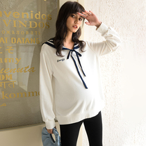 BELLYWEAR Maternity Sweater Spring New Fashion Loose Removable Contrast Color Splicing Collar College Style Top
