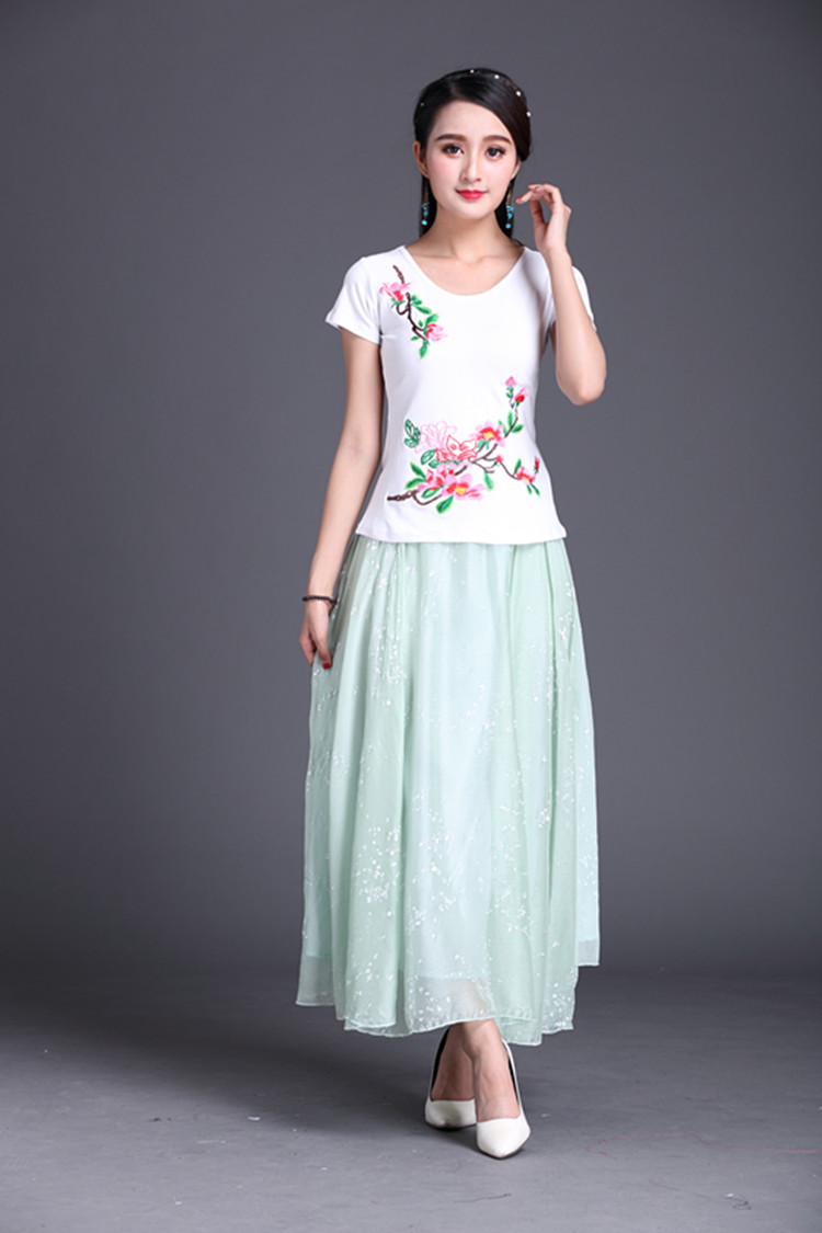 Trung quốc phong cách áo sơ mi nữ mùa hè mới gió quốc gia thêu ngắn tay t-shirt nữ thêu Slim kích thước lớn đáy áo áo phông có cổ nữ