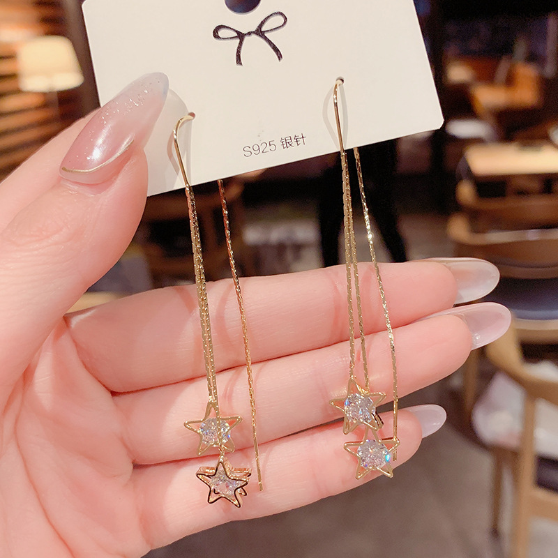 Earrings 2020 new trend Korean long version temperament net red round face thin tassel 925 silver needle earrings