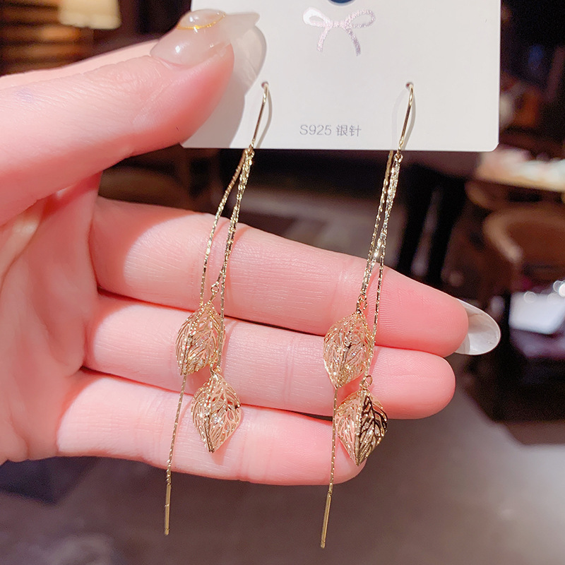 Earrings 2022 new trendy temperament high-end tassel long version hollow design sense niche long version earrings earrings