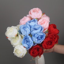 Simulation of five heads of peony wedding fake flower wedding hall home decoration flower banquet hall soft silk flower arrangement
