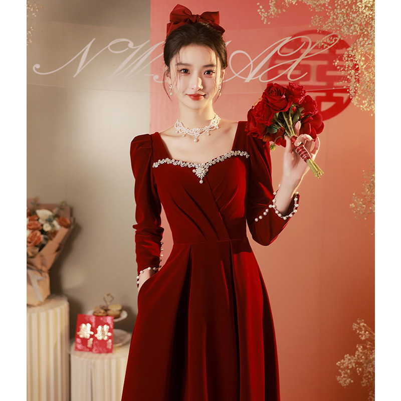 Extra Large Size Bridal Toast Dress for 200-240 Pounds, Plus Size, Spring and Autumn Banquet, Slimming for Plus-Size Women, Maternity Evening Dress for Women Extra Large Size Bridal Toast Dress for 200-240 Pounds, Plus Size, Spring and Autumn Banquet, Slimming for Plus-Size Women, Maternity Evening Dress for Women