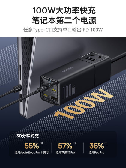 倍思桌面多功能usb充电插座100W氮化镓插线板分离式PD快充头适用苹果iPhone15Pro华为手机macbook笔记本电脑