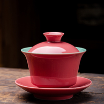 Pink cover bowl tea cup three talent bowl single ceramic kung fu tea set ladies special tea bowl hospitality is not hot