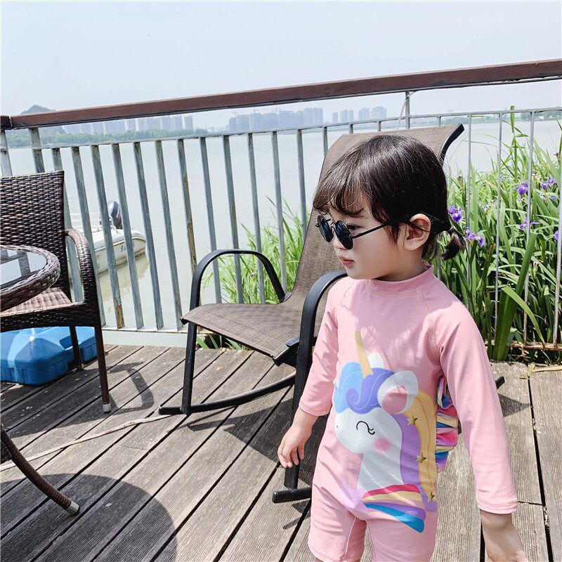 Han Van Europe and America Ins Wind Children girl girl baby Rainbow pony with swimsuit baby swimsuit suit with cap