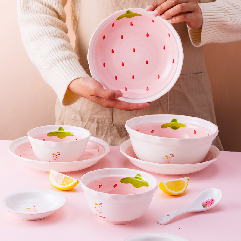 Cute girl heart home dessert noodle soup bowl Japanese fruit bowl high-value ceremony tableware ceramic eating bowl