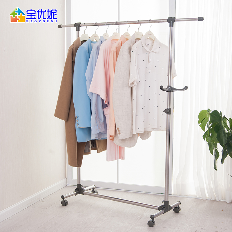 Punio clothes hanger floor bedroom inner mobile clothes drying rack single pole style home simple stainless steel hanging clothes hanger