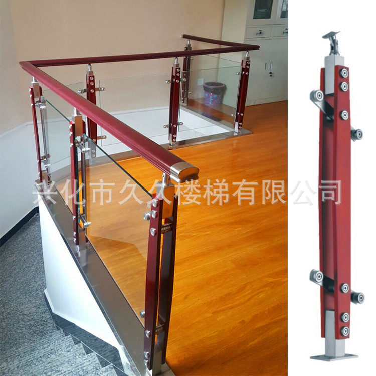 Manufacturer Custom Stainless Steel Stairway Railing Armrest Indoor Villa Balcony Guardrails Solid Wood Rhomboid clamping wood upright post