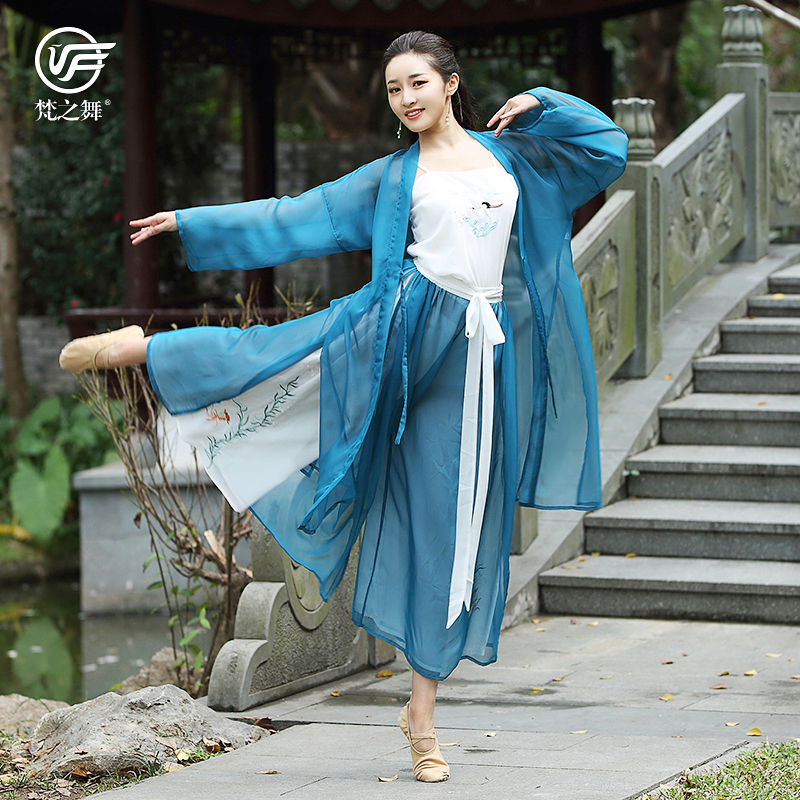 Van Gogh dance classical dance rehearsal for women China's ancient windy folk dance dress flutter and robe table acting out of suit 