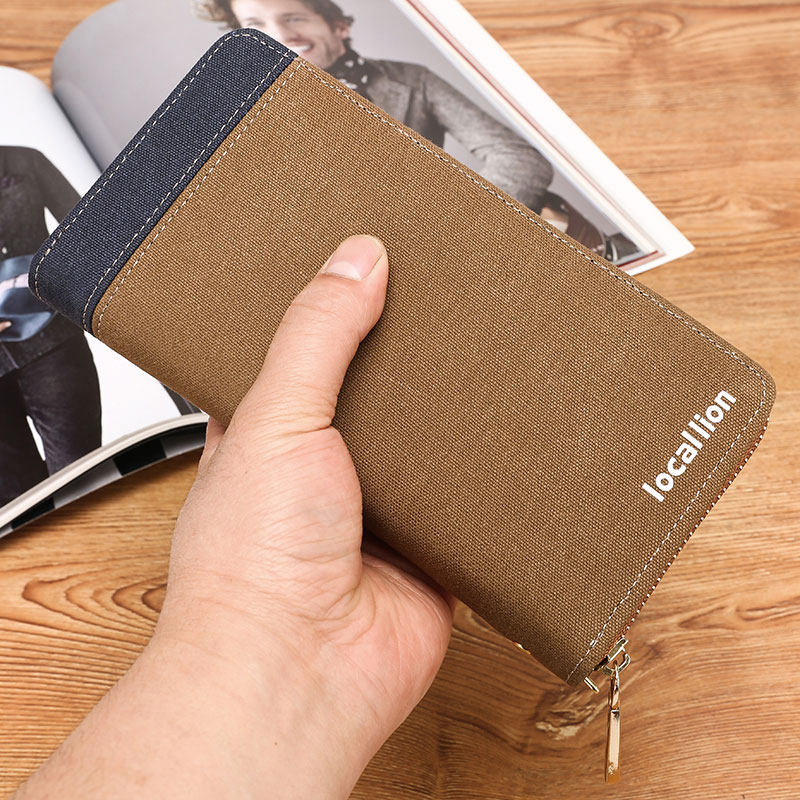 Men's handbag Canvas Wallet for Men's Long version Korean version Fashion Handbags Multi-functional Multi-location Youth Money Card Package