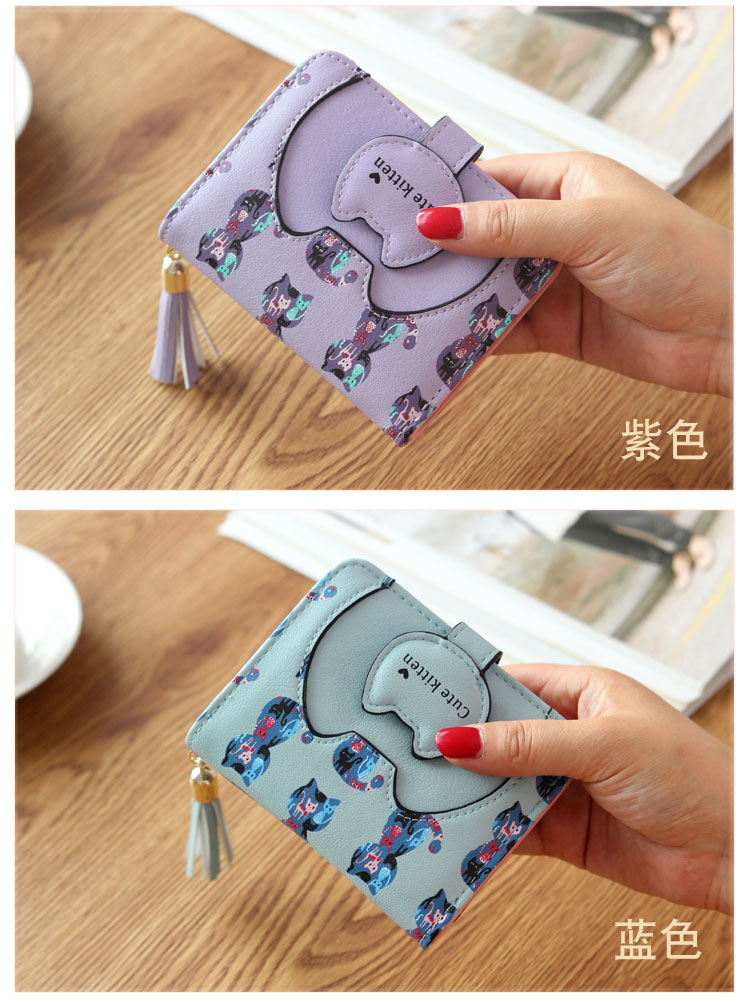 Mèo tua ins đơn giản ví nhỏ nữ dây kéo ví dễ thương coin purse sinh viên ví ngắn túi bóp lv