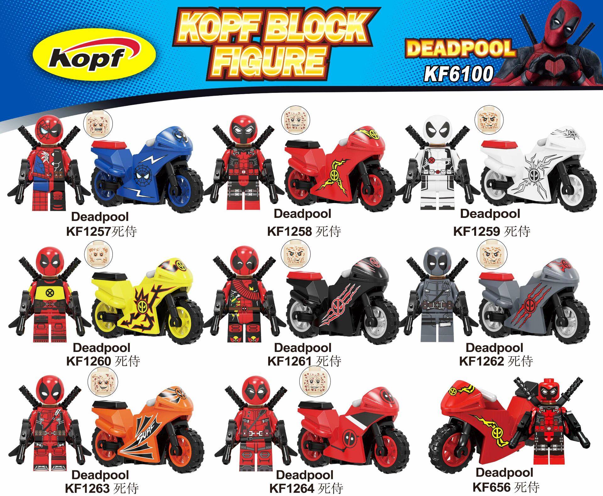Kefeng KF6100 Super Hero Series Deadpool Motorcycle Assembled Building Blocks Miniature Children's Educational Toys Bag