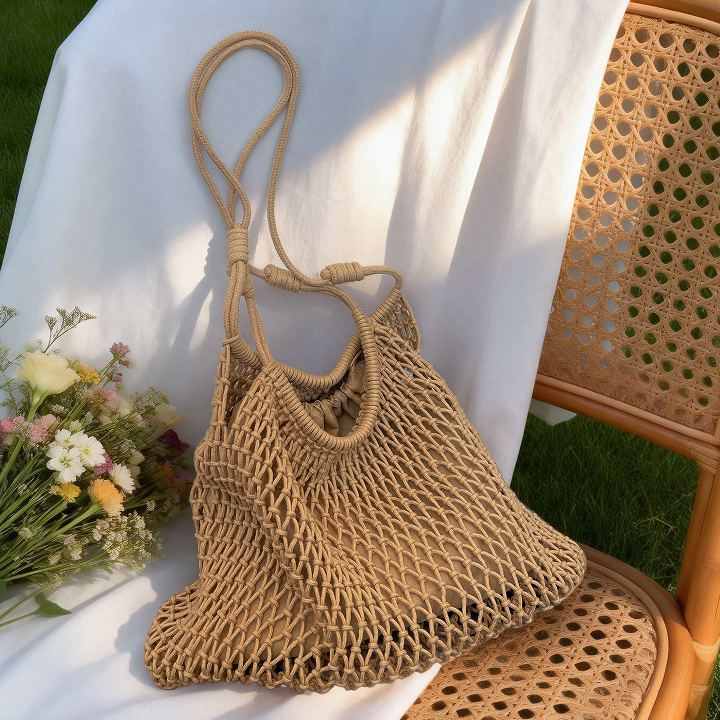 Hollow Woven Straw Large Capacity Shoulder Bag For Women 2026 New Summer Seaside Vacation Beach Basket Bag