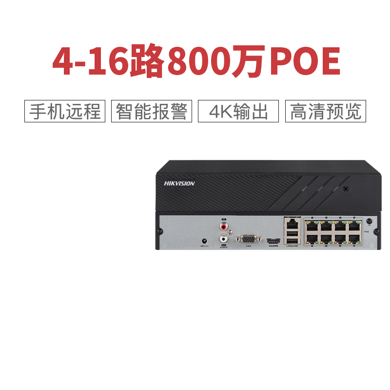 Hikvision DS-7808N-K2 8P Surveillance DVR 16CH POE Network NVR Host 2 Bay Bits