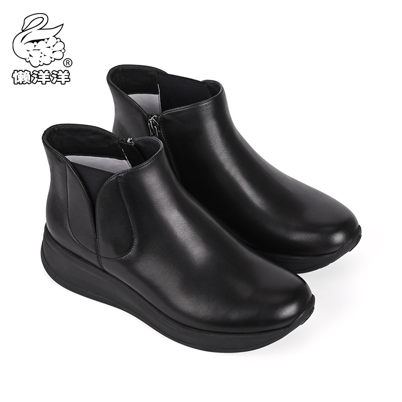 Lazy autumn and winter leather soft bottom comfortable high boots and ankle boots women's short boots single boots 09031F