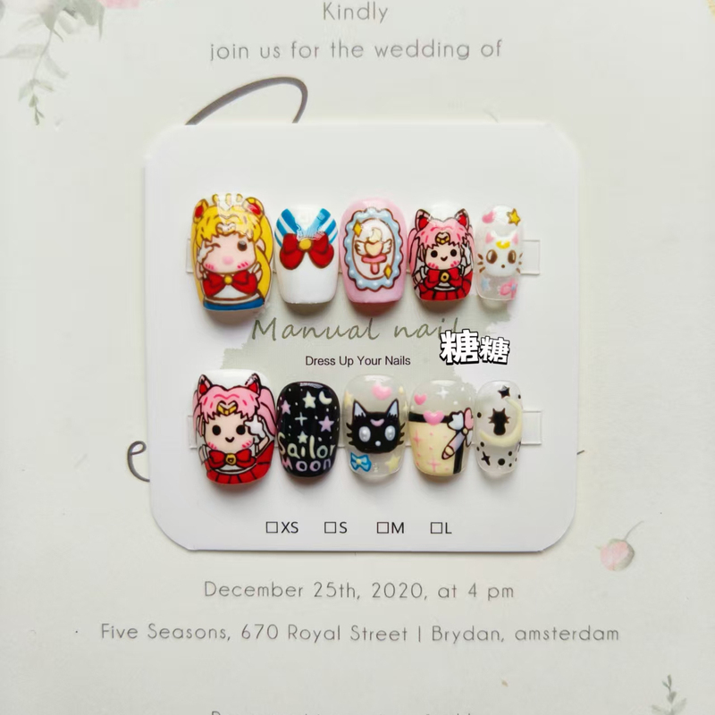 【Tangtang Pure Handmade】Wearable Nails Short Style Hand-Painted Cute Sailor Moon Q-Version 【Tangtang Pure Handmade】Wearable Nails Short Style Hand-Painted Cute Sailor Moon Q-Version