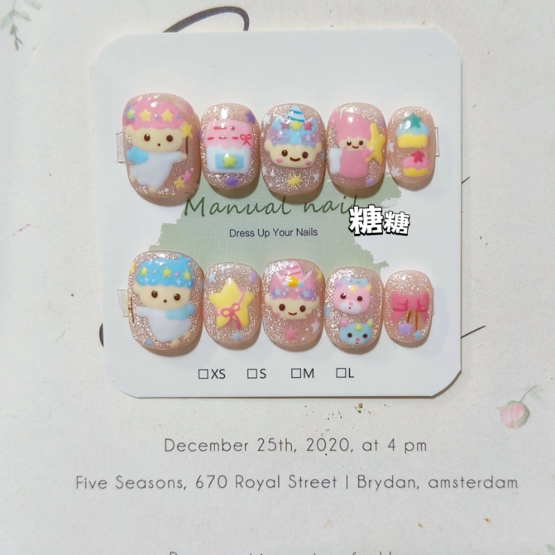 【Tangtang Pure Handmade】Twins Purely Hand-Painted Cute Cartoon Nail Art Whitening Cat Eye Strawberry Constellation