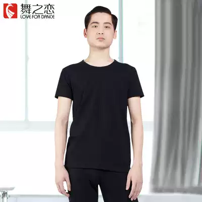 Dance love pure cotton dance clothing spring and summer top men's adult practice clothes Black round neck short sleeve Latin dance clothes