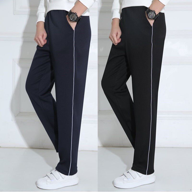 One bar school uniform pants men and women white edge junior high school blue high school students large size straight school pants horizontal bar school uniform pants