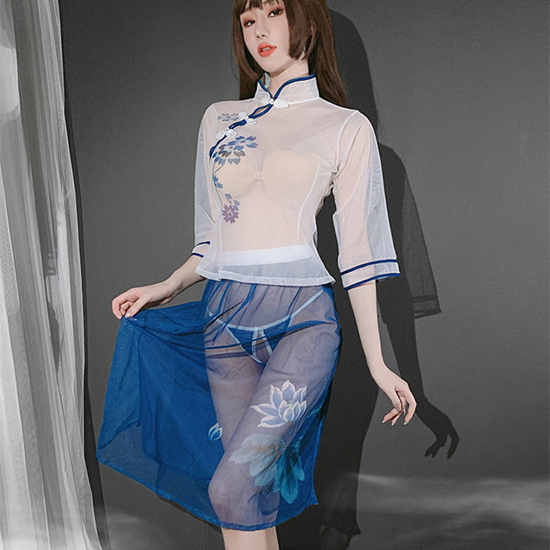 Ancient Wind Belly-Style Harnesses Flirting Pyjamas Women's Transparent Thin Yarn Hanfu Red Sexy Kits of Underwear Fire Spicy Temptations