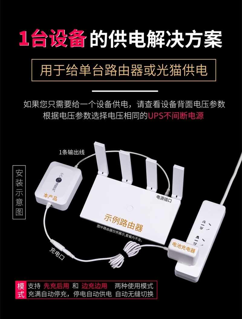 不间断供电电源（ups） 易普宝蓄电池路由器充电宝光猫移动电源备用宿舍ups不间断电源12v