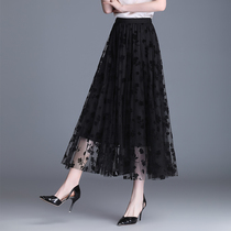 Black yarn dress woman Eugen yarn half body dress Long skirt half skirt Summer new large swing skirt net yarn Chopped Plexigo