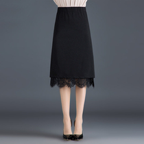 Black lace half-length dress womens spring dress 2021 skirt a-shaped autumn winter skirt knitted spring and autumn dress