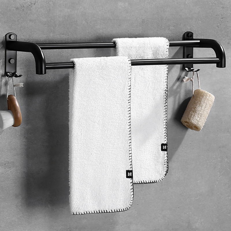 Punch-free towel rack double pole 304 stainless steel black bathroom simple bathroom rack hardware pendant