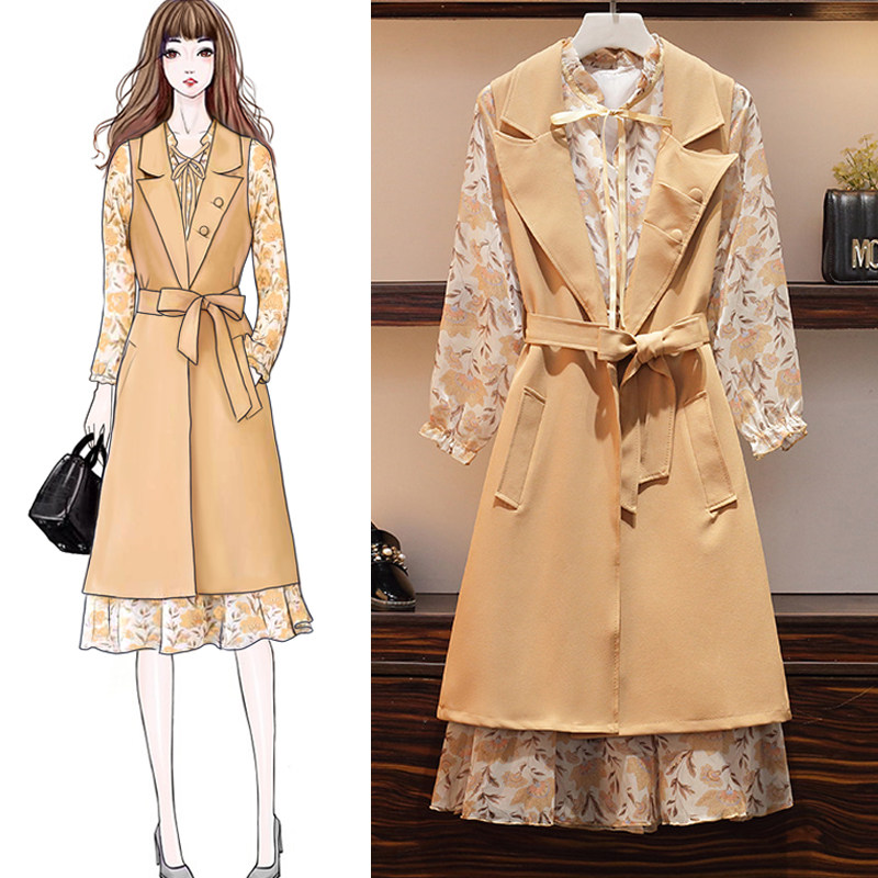 Pregnant women's spring and autumn clothing 2021 new slimmer and slim Machia foreign pregnant women's dress trendy out of two style suits