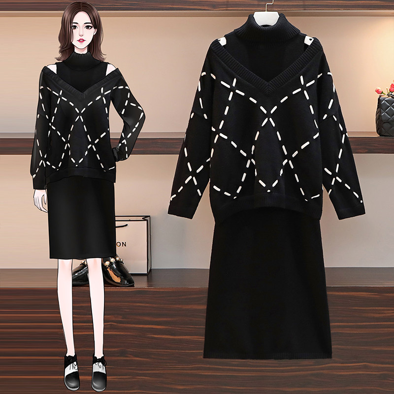 Jo Meixi 2022 models of spring and autumn large size women's clothing and shoulder two-piece style suit skirt high-end knitted display slim pregnant woman foreign dress