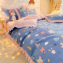 2021 Summer new nude sleeping double four pieces of bed linen quilt cover bed skirt with washed cotton edge Three sets