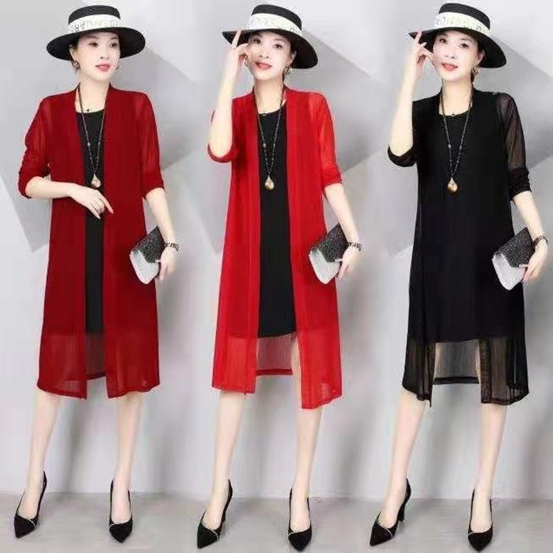 Fashionable and Stylish Women's Summer Cardigan with a Shawl, Thin Black Coat, Mid-Length Cape for Pairing with Dresses
