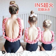 Quần lưới màu đỏ với những cánh hoa dây kết hợp em bé quần bơi mẹ và con gái áo tắm mẹ-con bikini