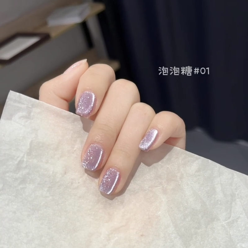 【Bubble Gum】2026 New Spring/Summer Short Cat Eye Whitening Handmade Wearable Nail Tips Side Light Solid Color Nail Art Pieces