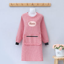 Long sleeve apron woman kitchen Home Cooking for cooking adult hood Anti-oil waterproof anti-fouling work Anti-clothes cover pure cotton work