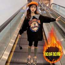 Tide girls winter plus velvet net red suit 2021 new foreign style long vests skirt leggings two-piece set