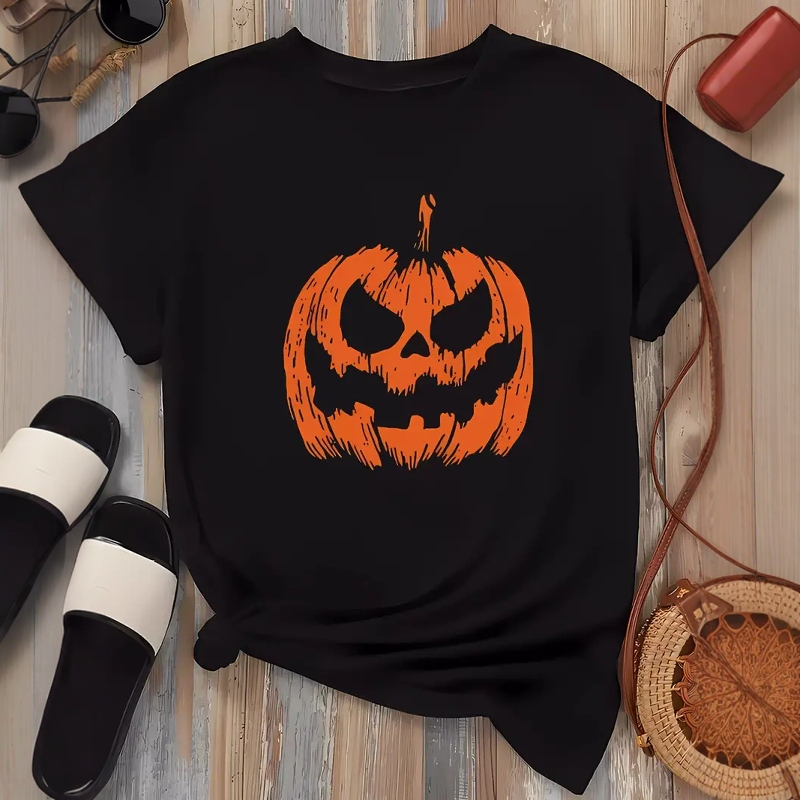 Halloween Pumpkin t Shirt Women Halloween Pumpkin Ghost Face Cute Short-Sleeved T-Shirt