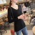 Mùa thu 2019 của phụ nữ V-cổ áo dệt kim mỏng chạm đáy phiên bản Hàn Quốc của áo len ngắn tay dài màu rắn bó sát - Áo len