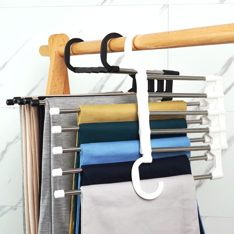 Hanger household multi-functional magic telescopic folding trousers clip stainless steel hanger trousers clip horizontal and vertical two hanging creative trousers rack