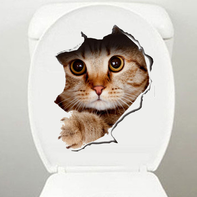 3D three-dimensional creative cat and dog broken wall cartoon wall stickers self-adhesive waterproof decorative toilet cover stickers notebook stickers