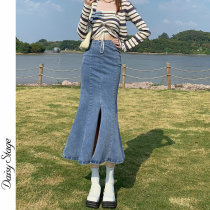 Day Faculty 2022 High waist denim Skirt Woman slim design Sensation Little Crowdgirl Lotus Leaf Bag Hip Blue Fish Tail Skirt